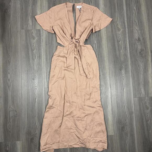 Reiss Dresses & Skirts - NWT Reiss Iona‎ Dress - Pink/Tan Midi Short Sleeve Linen Blend Dress w/ Cut Outs